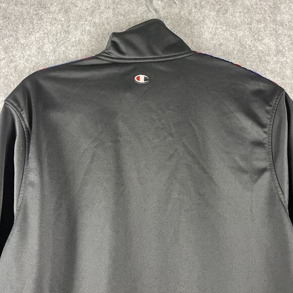 Champion Tricot Track Jacket Mens Medium Black Full Zip Colorful Logo Sporty - Picture 15 of 16